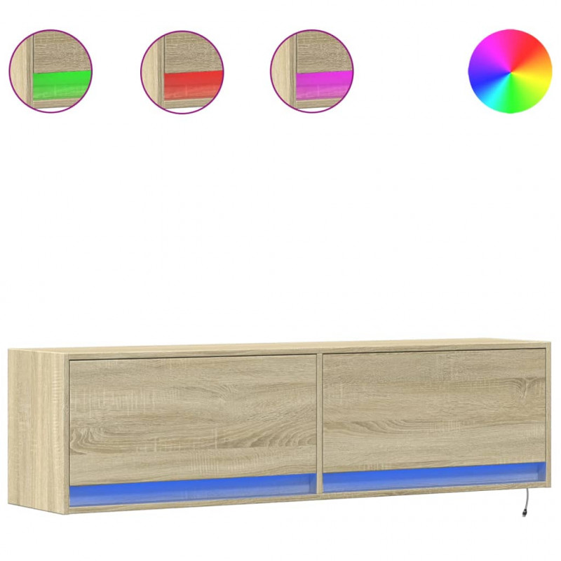 Ścienna szafka TV z LED, dąb sonoma, 140x31x38 cm