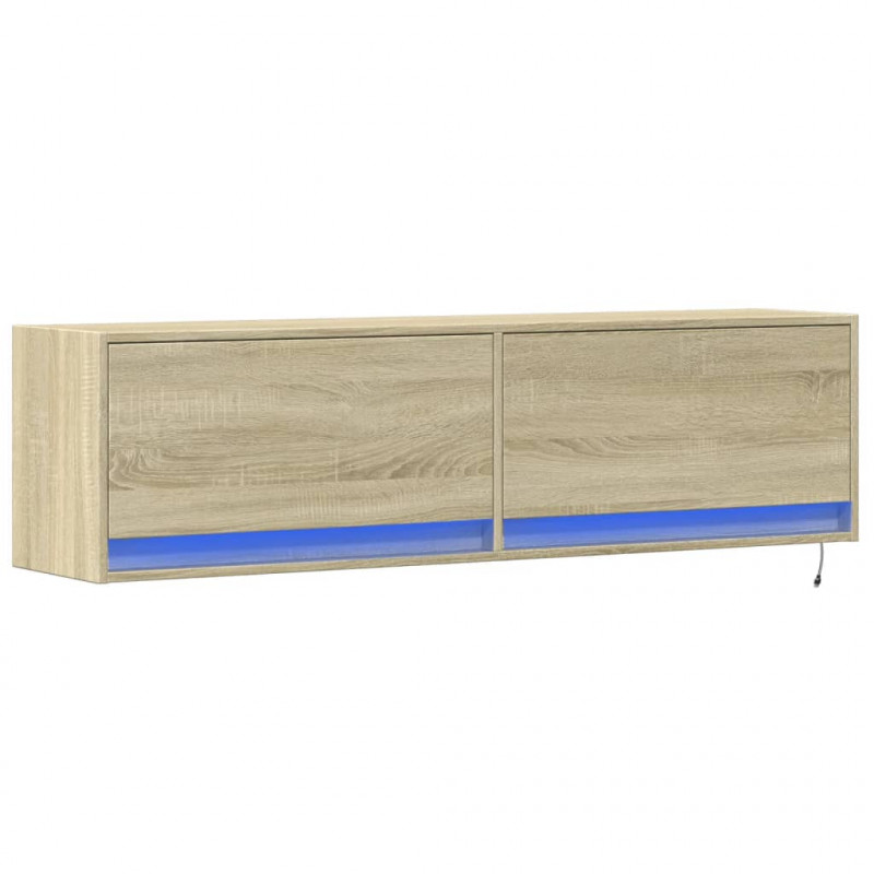 Ścienna szafka TV z LED, dąb sonoma, 140x31x38 cm