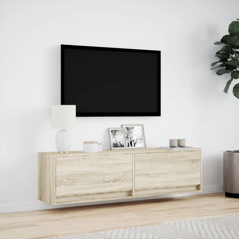 Ścienna szafka TV z LED, dąb sonoma, 140x31x38 cm