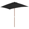 Parasol ogrodowy na drewnianym słupku, czarny, 150x200 cm