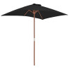 Parasol ogrodowy na drewnianym słupku, czarny, 150x200 cm