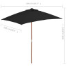 Parasol ogrodowy na drewnianym słupku, czarny, 150x200 cm