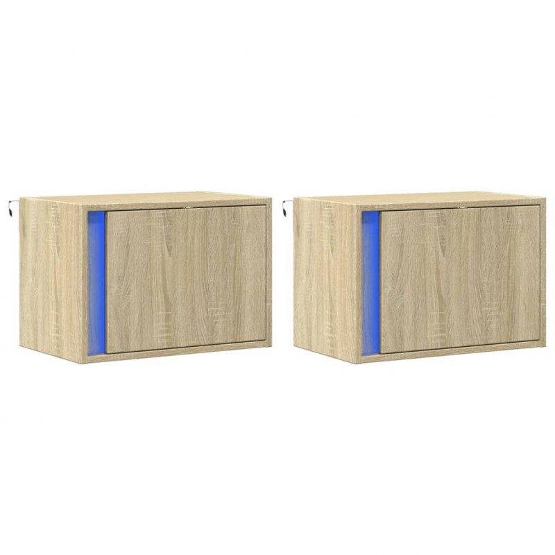 Wiszące szafki nocne z LED, 2 szt., dąb sonoma