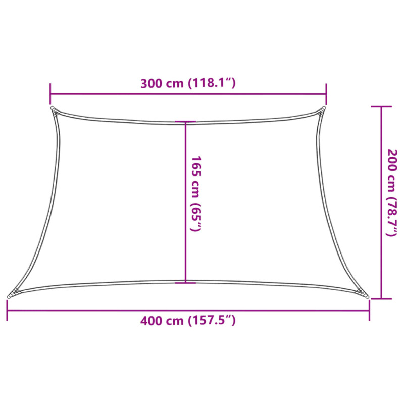 Żagiel przeciwsłoneczny, 160 g/m², biały, 3/4x2 m, HDPE