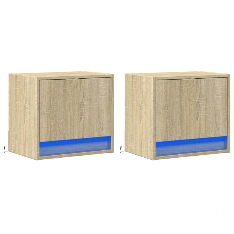 Wiszące szafki nocne z LED, 2 szt., dąb sonoma