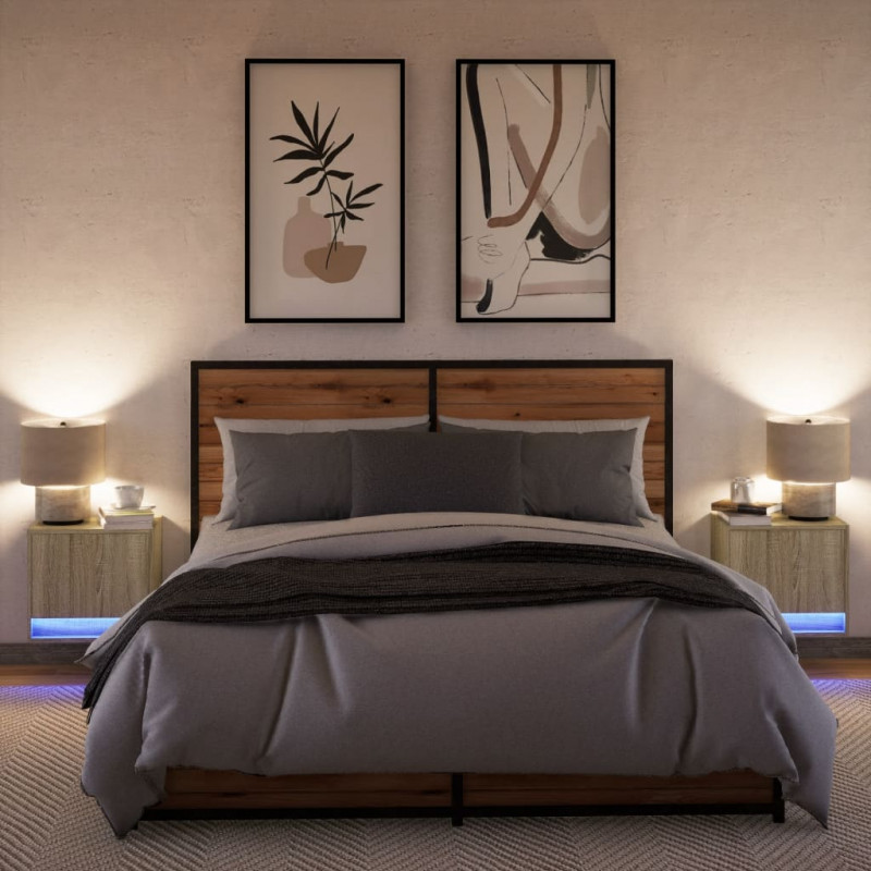 Wiszące szafki nocne z LED, 2 szt., dąb sonoma