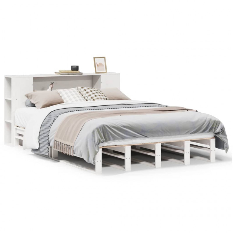 Łóżko z regałem, bez materaca, białe, 160x200 cm, lite drewno