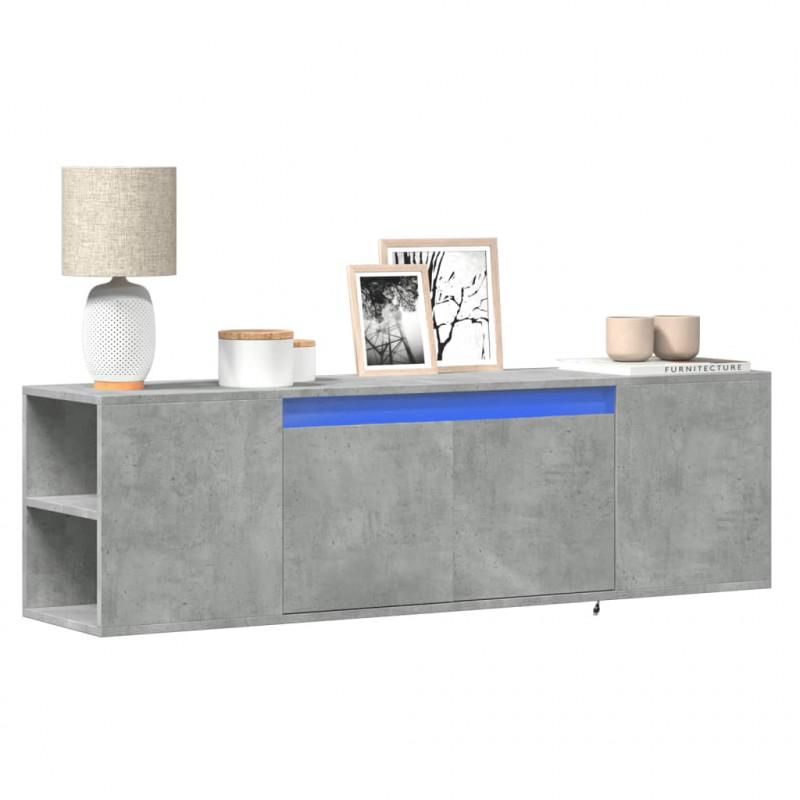 Ścienna szafka TV z LED, szarość betonu, 135x31x39,5 cm