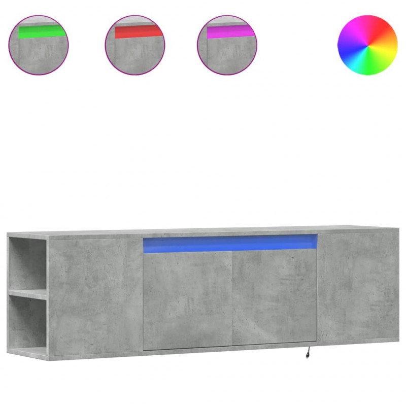 Ścienna szafka TV z LED, szarość betonu, 135x31x39,5 cm