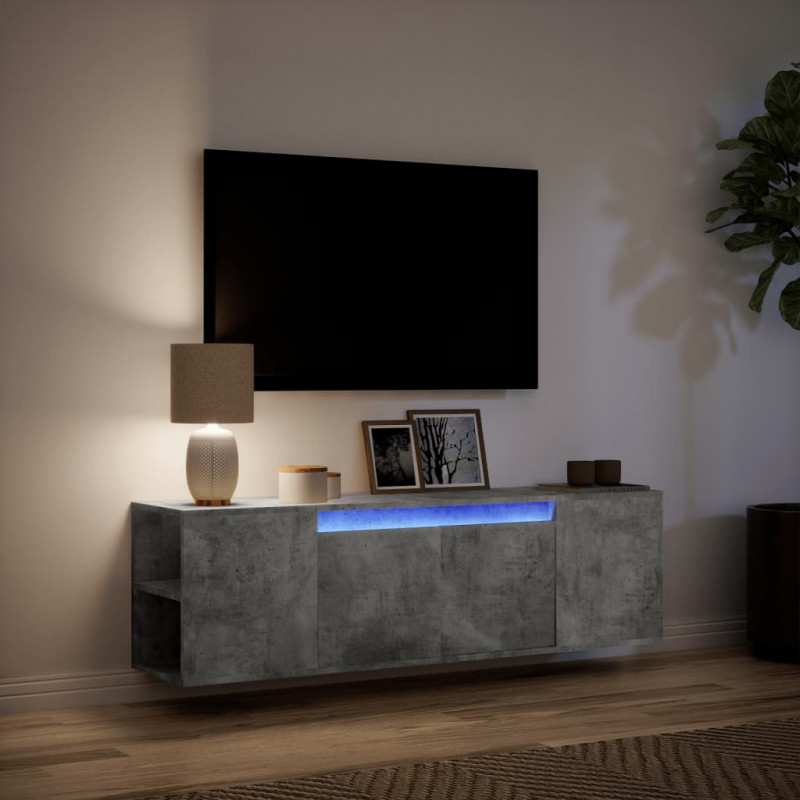 Ścienna szafka TV z LED, szarość betonu, 135x31x39,5 cm