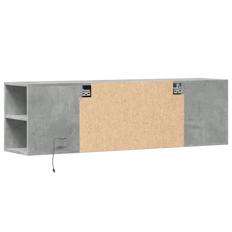 Ścienna szafka TV z LED, szarość betonu, 135x31x39,5 cm