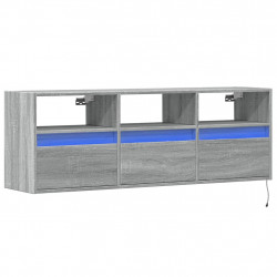 Ścienna szafka TV z LED, szary dąb sonoma, 130x31x45 cm