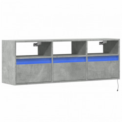 Ścienna szafka TV z LED, szarość betonu, 130x31x45 cm