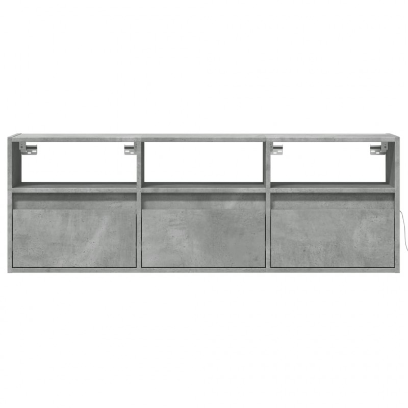 Ścienna szafka TV z LED, szarość betonu, 130x31x45 cm