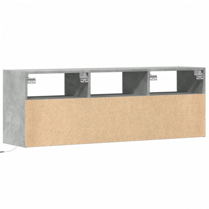 Ścienna szafka TV z LED, szarość betonu, 130x31x45 cm