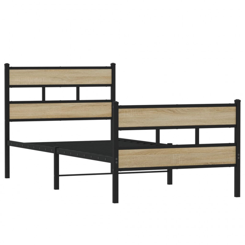 Metalowa rama łóżka, bez materaca, dąb sonoma, 100x190 cm
