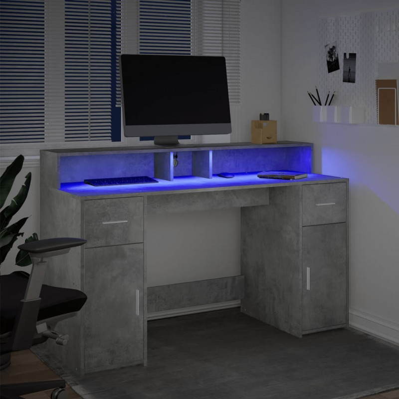 Biurko z podświetleniem LED, betonowa szarość, 140x55x91 cm