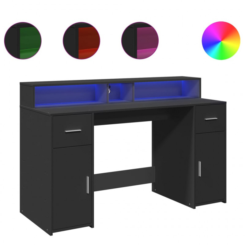 Biurko z podświetleniem LED, czarne, 140x55x91 cm