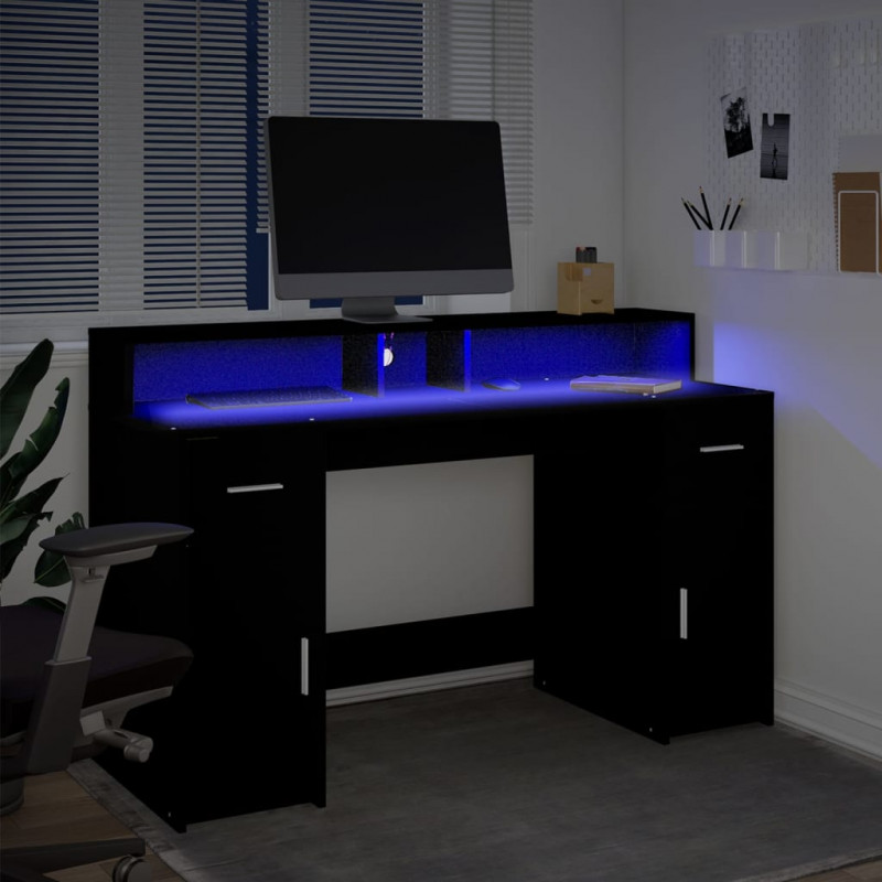Biurko z podświetleniem LED, czarne, 140x55x91 cm