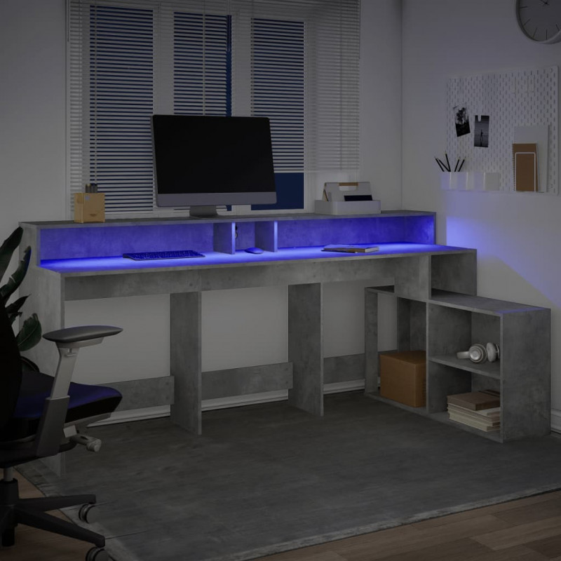 Biurko z podświetleniem LED, betonowa szarość, 200x104x91 cm