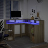 Biurko z podświetleniem LED, dąb sonoma, 130x130x91 cm