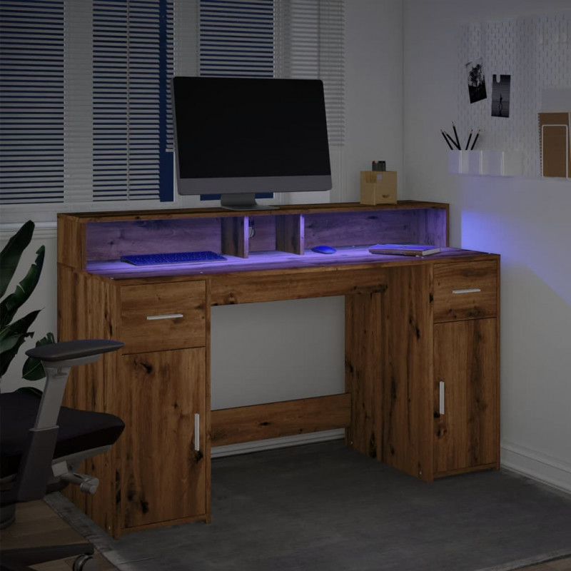 Biurko z podświetleniem LED, dąb artisian, 140x55x91 cm