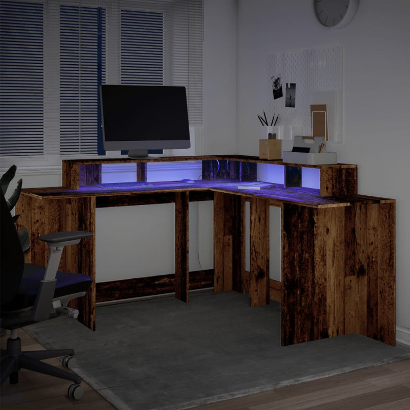 Biurko z podświetleniem LED, stare drewno, 152x152x91 cm