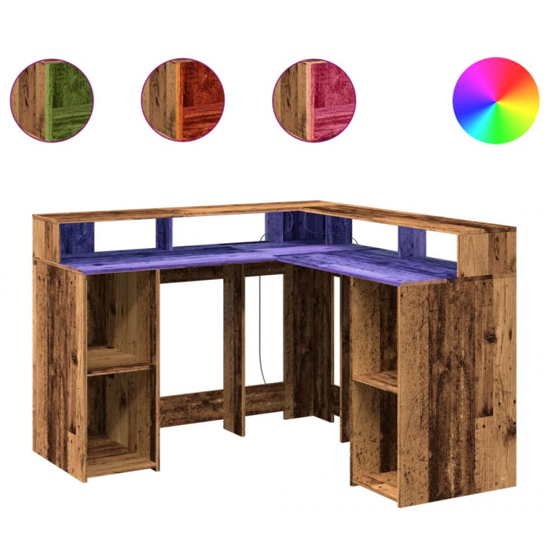 Biurko z podświetleniem LED, stare drewno, 130x130x91 cm