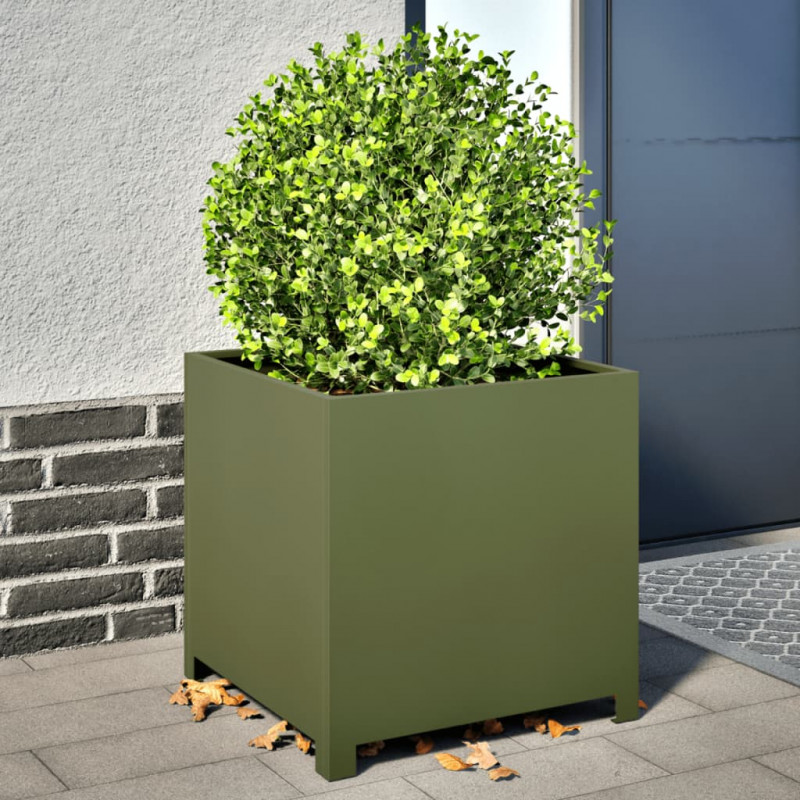 Donica ogrodowa, oliwkowozielona, 50x50x50 cm, stalowa