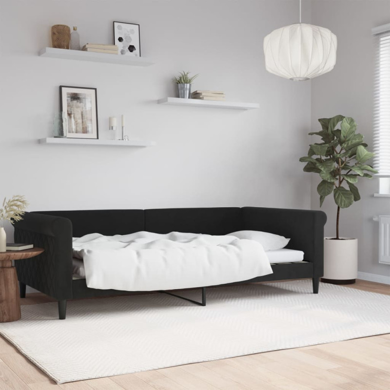 Sofa z funkcją spania, czarna, 100x200 cm, obita aksamitem