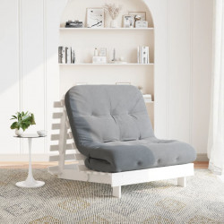 Sofa rozkładana typu futon, z materacem, biała, 80x206x11 cm