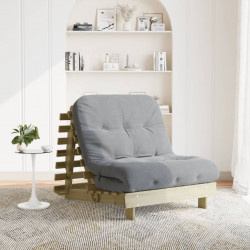 Sofa rozkładana typu futon, z materacem, 80x206x11 cm, sosnowa