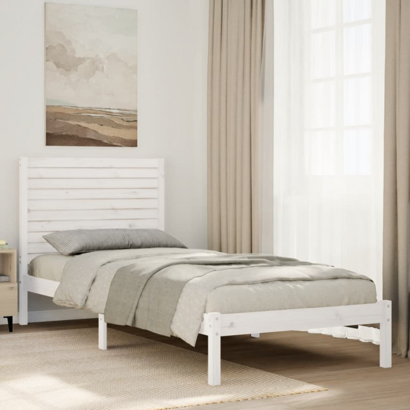 Dłuższe łóżko bez materaca, białe, 100x220 cm, lite drewno
