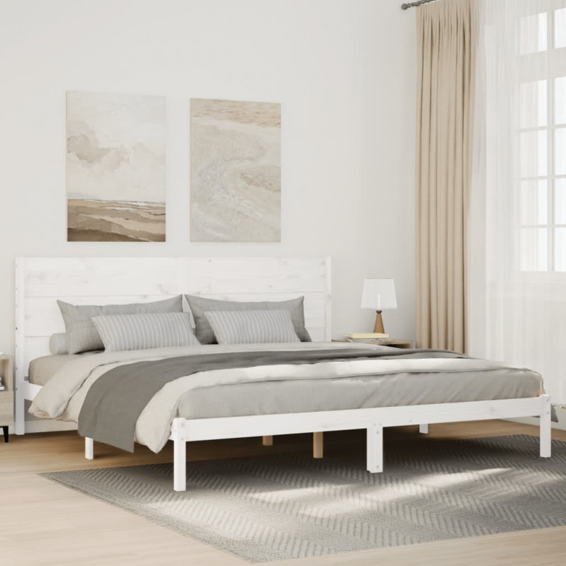 Dłuższe łóżko bez materaca, białe, 180x210 cm, lite drewno