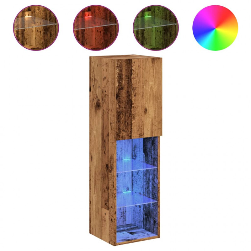 Szafki TV, z LED, 2 szt., stare drewno, 30,5x30x102 cm