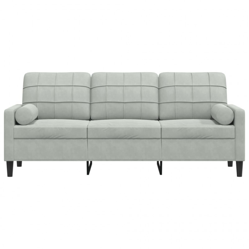 3-osobowa sofa z poduszkami, jasnoszara, 180 cm, aksamit