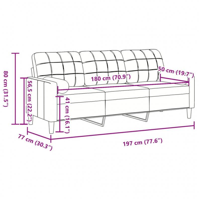 3-osobowa sofa z poduszkami, jasnoszara, 180 cm, aksamit