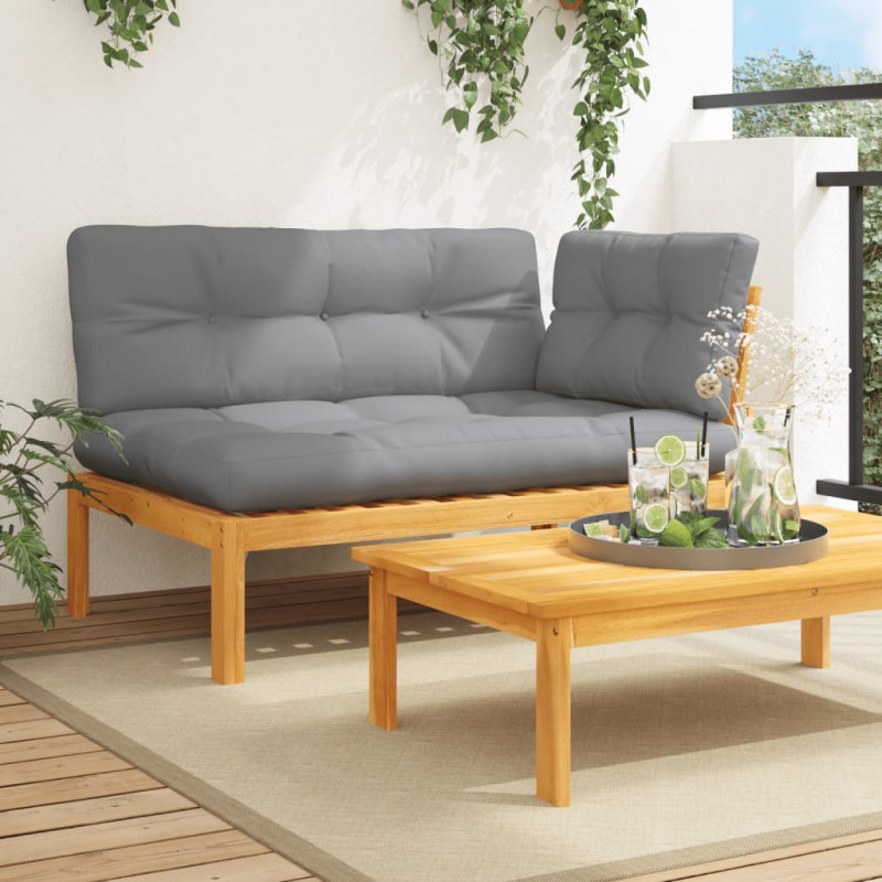 Ogrodowa sofa narożna z deseczek, z poduszkami, akacja