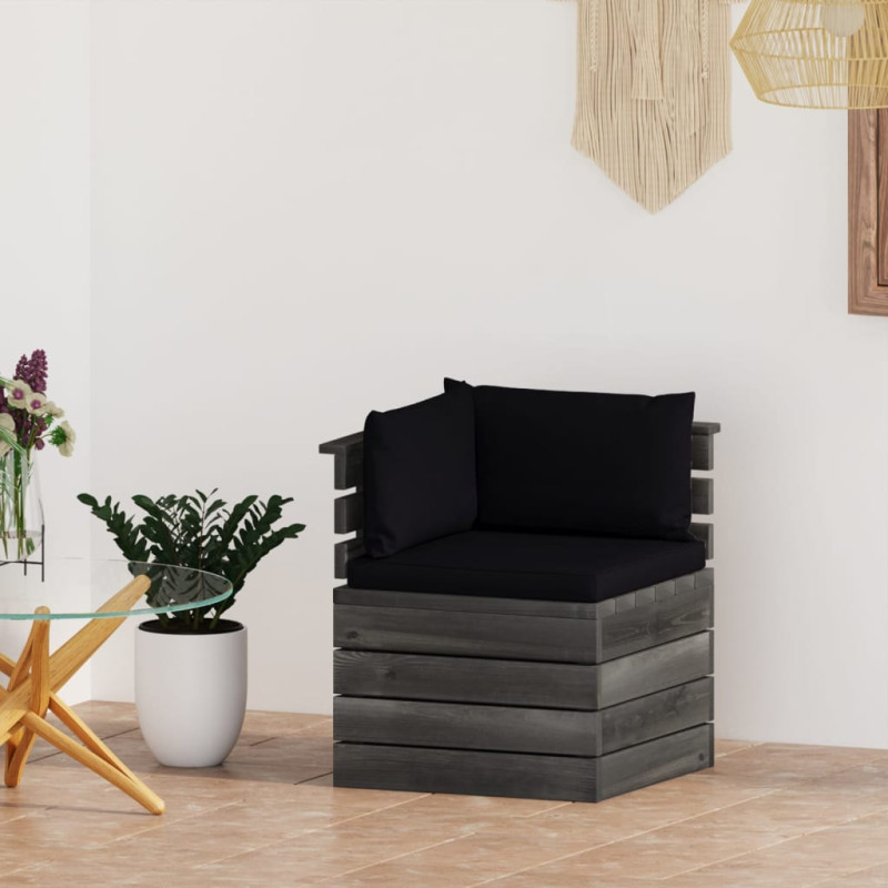 Ogrodowa sofa narożna z palet, z poduszkami, drewno sosnowe