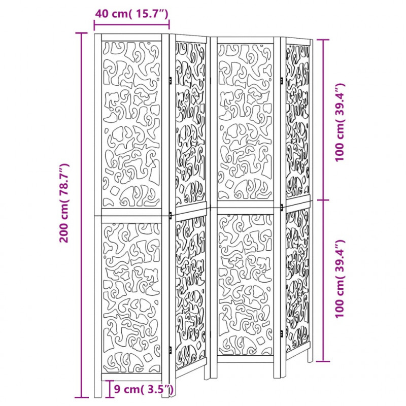 Parawan pokojowy, 4-panelowy, czarny, lite drewno paulowni