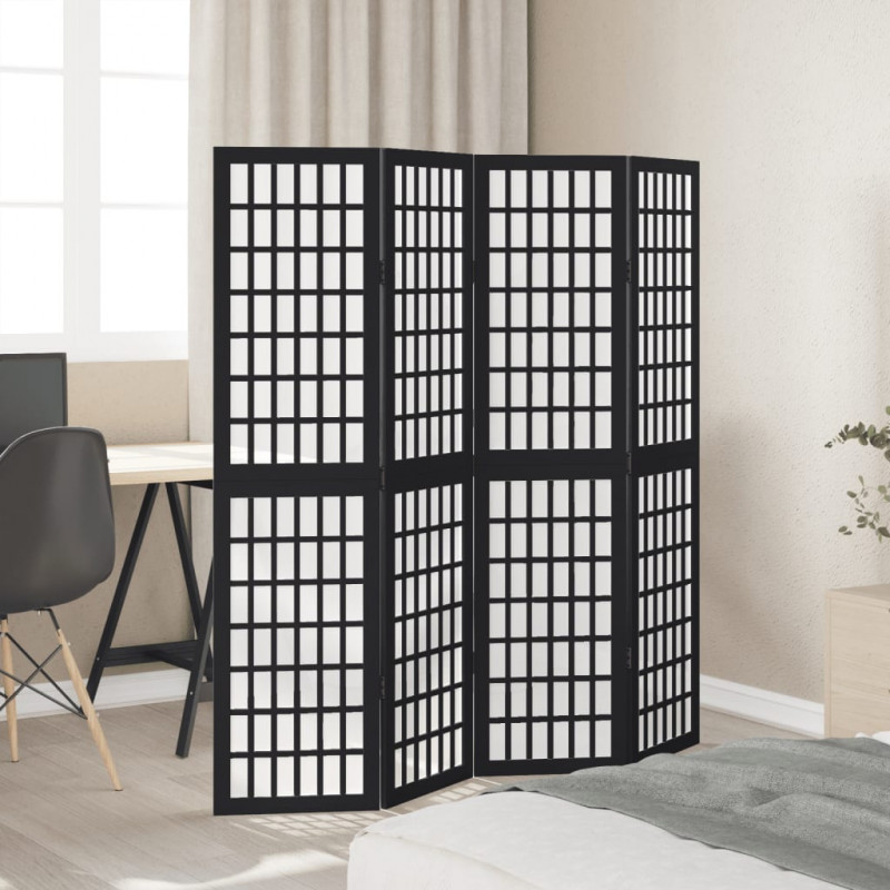 Parawan pokojowy, 4-panelowy, czarny, lite drewno paulowni