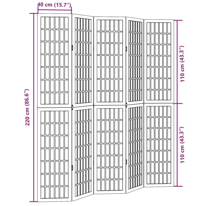 Parawan pokojowy, 5-panelowy, czarny, lite drewno paulowni