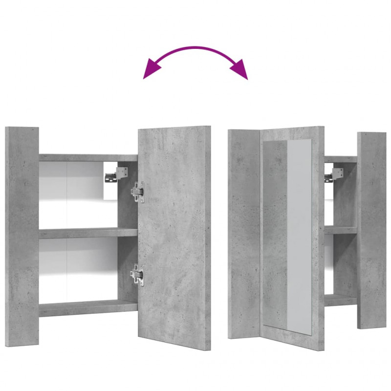 Szafka łazienkowa z lustrem i LED, szarość betonu, 40x12x45 cm