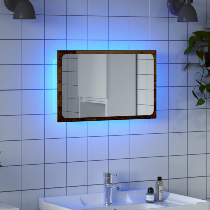 Lustro łazienkowe z LED, stare drewno, 60x8,5x38 cm