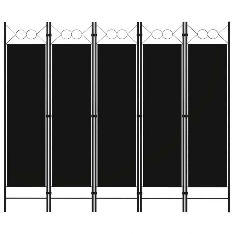 Parawan 5-panelowy, czarny, 200 x 180 cm