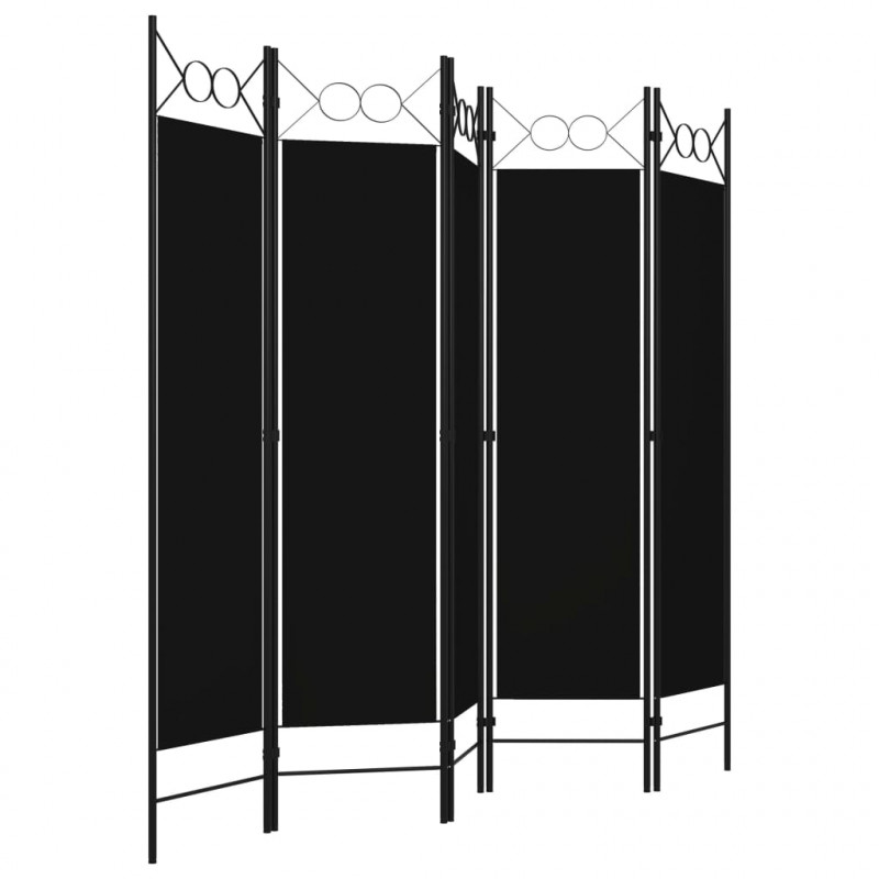 Parawan 5-panelowy, czarny, 200 x 180 cm