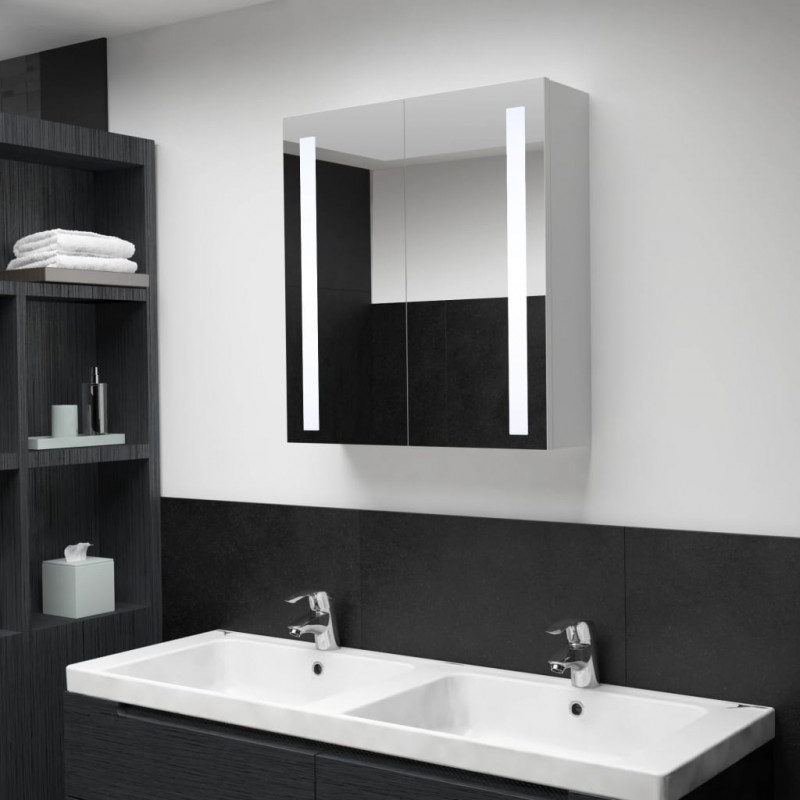 Szafka łazienkowa z lustrem i LED, 60 x 14 x 62 cm
