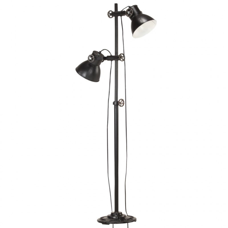 Lampa podłogowa z 2 kloszami, czarna, E27, żeliwo