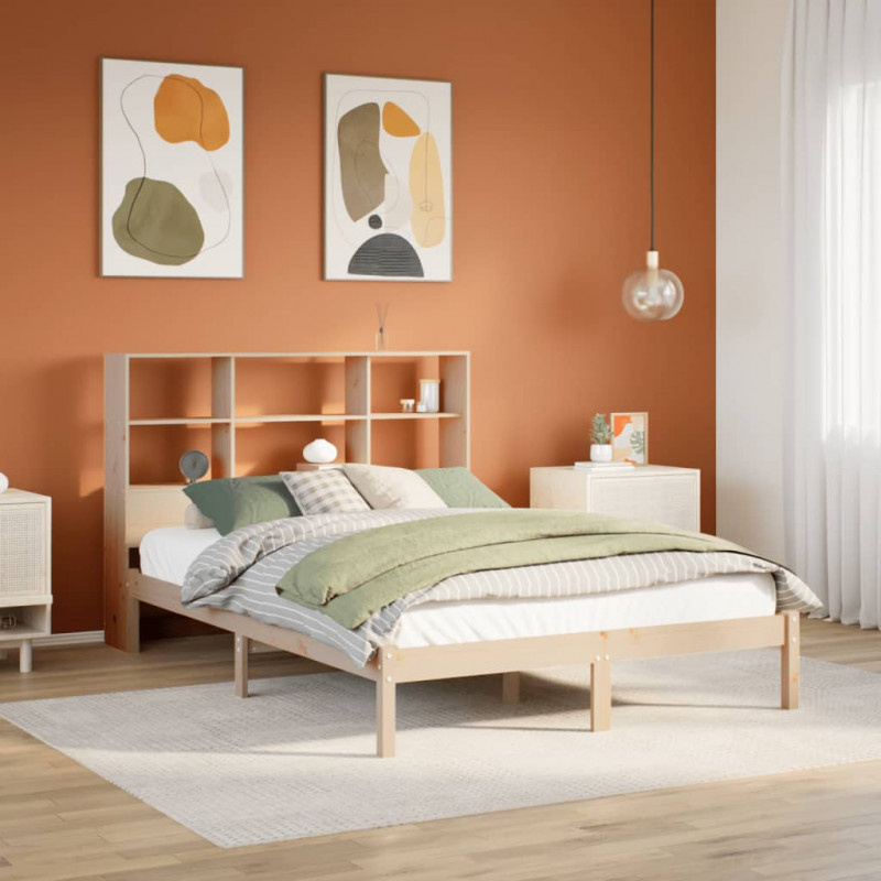 Łóżko z regałem, bez materaca, 150x200 cm, lite drewno sosnowe