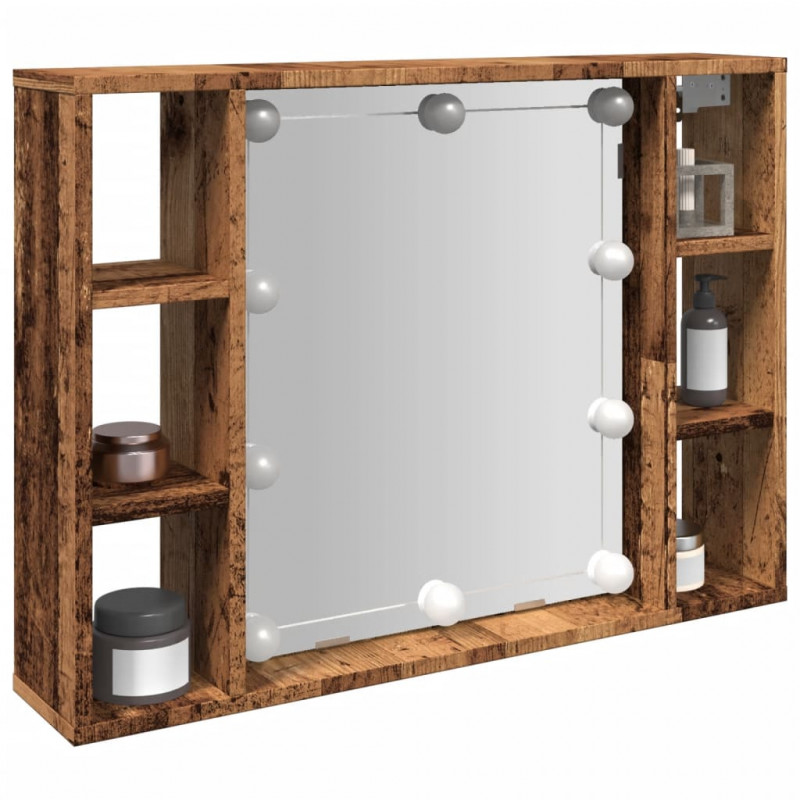 Szafka z lustrem i LED, kolor starego drewna, 76x15x55 cm